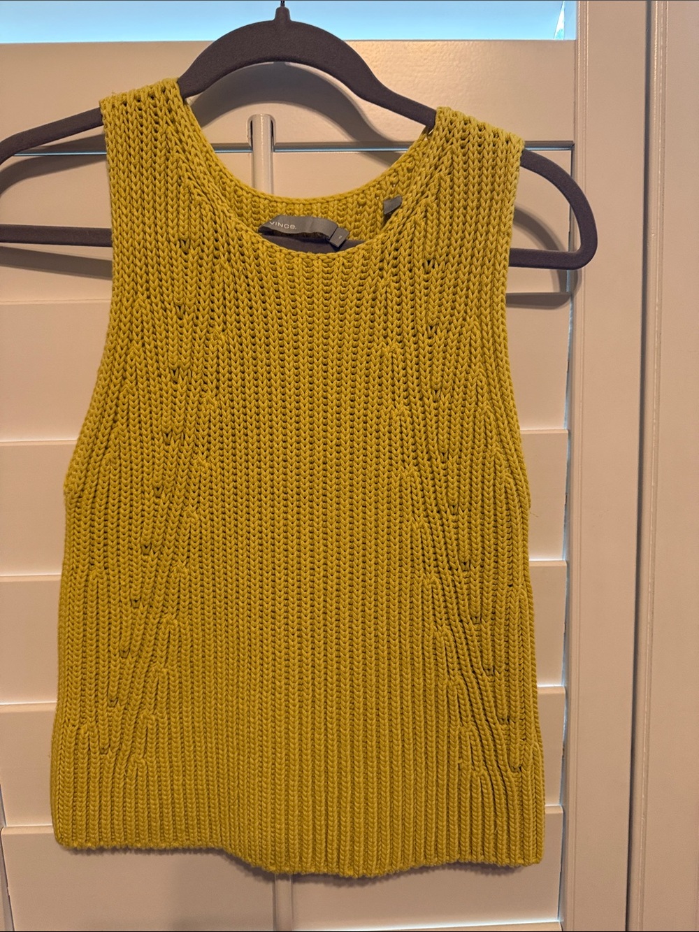 Vince Mustard Yellow Ribbed Sleeveless Scoop Neck Sweater